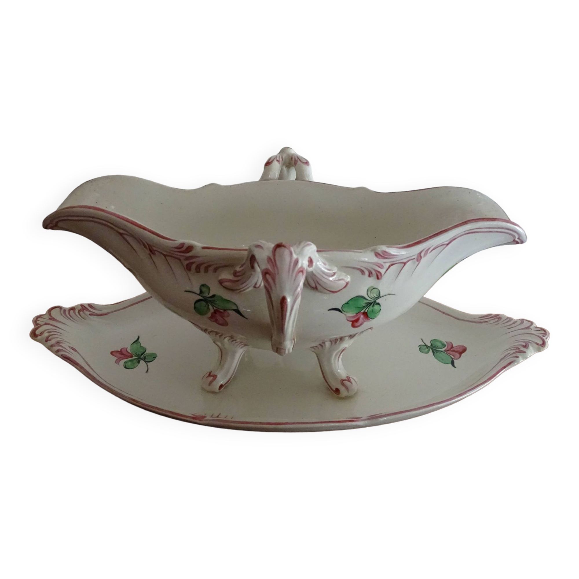Old earthenware gravy boat KG Lunéville flower pattern - 30.5 cm