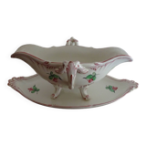 Ancienne saucière faience KG Lunéville motif fleurs - 30,5 cm