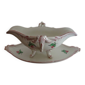 Old earthenware gravy boat KG Lunéville flower pattern - 30.5 cm