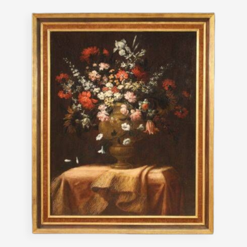 Grande peinture du 18ème siècle nature morte avec vase à fleurs