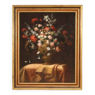 Grande peinture du 18ème siècle nature morte avec vase à fleurs