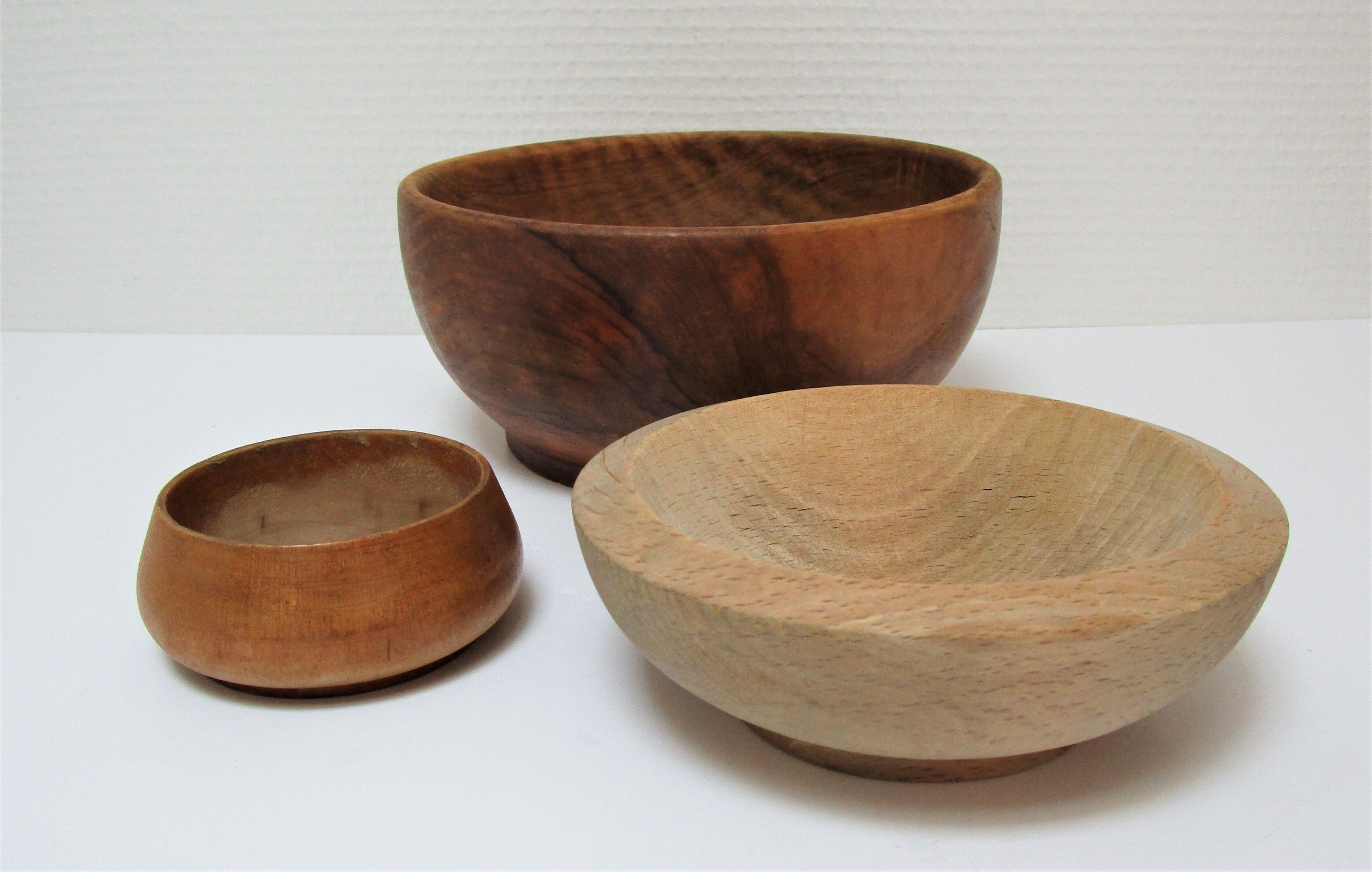 Three bowls solid wood turned patinated vintage