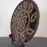 Vintage Dauphiné glazed terracotta dish Michèle Peyric Leaf decoration