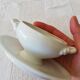 Vintage white earthenware mustard pot or sauce boat.