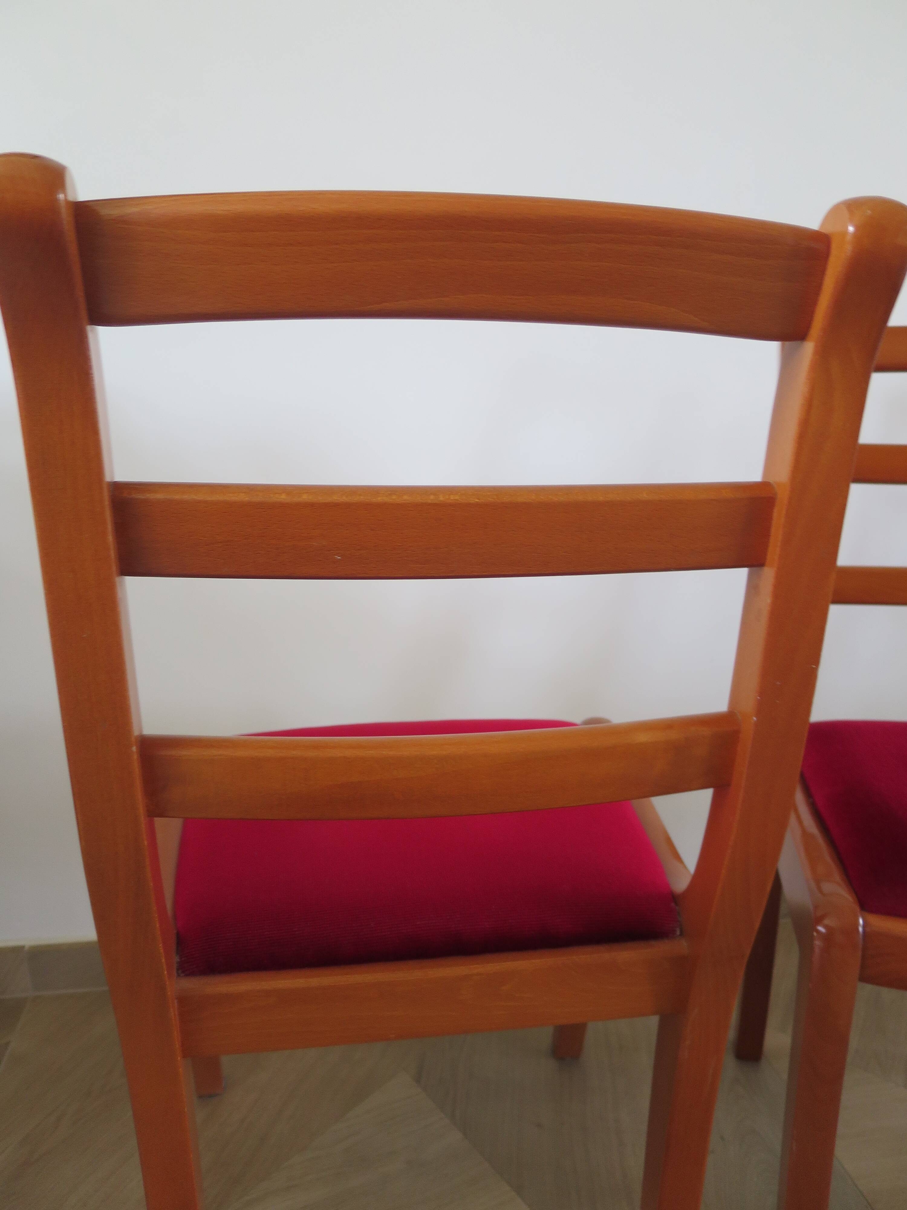 Solid cherry wood chairs and red velvet seat - Set of 4 - Louis Philippe style
