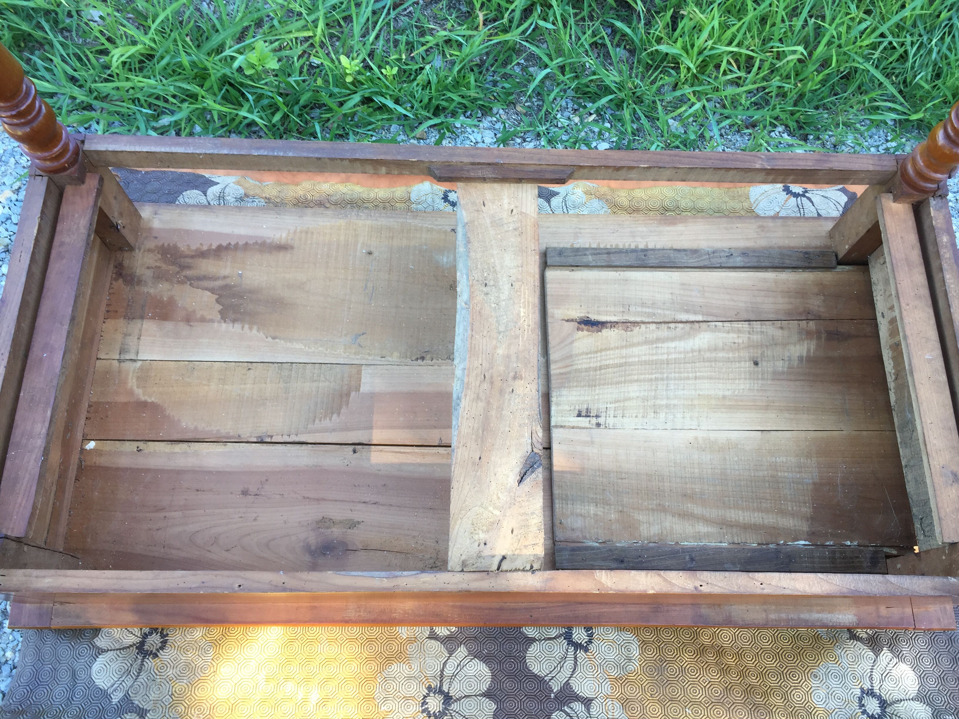 Old farmhouse table louis Philippe style in solid cherry with turned feet.