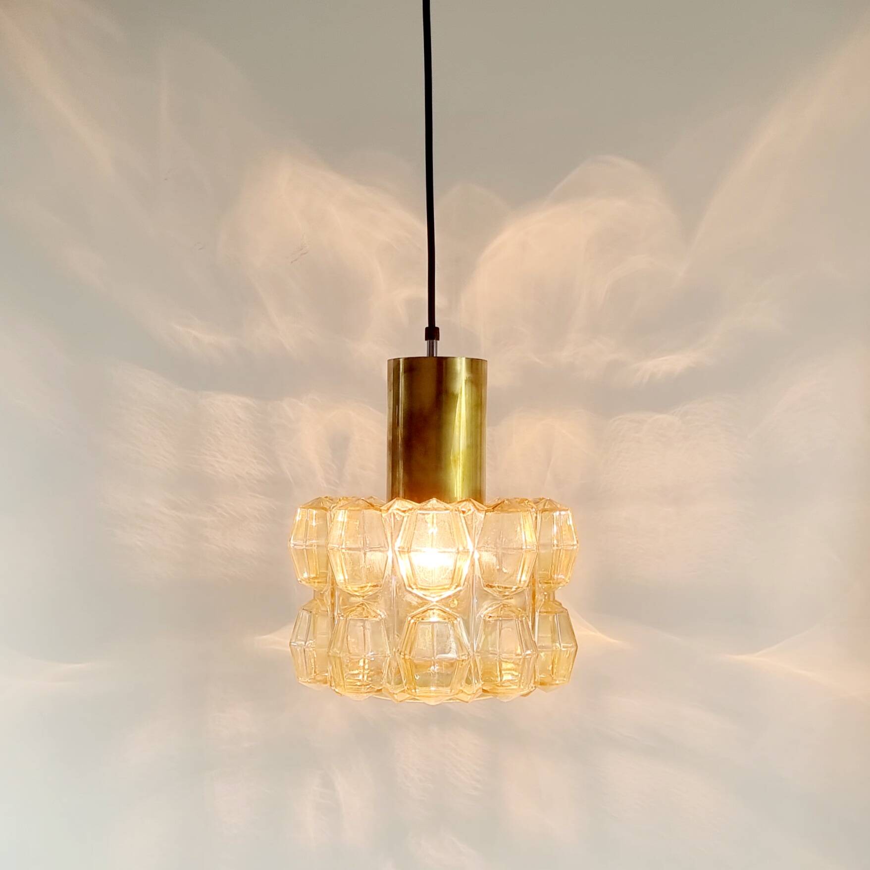 Large Amber Diamond Glass Ceiling Light/Pendant by Helena Tynell for Limburg, Germany, 1960s