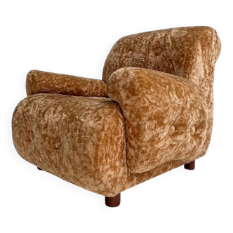 Rust brown Italian velvet armchair, 1970’s