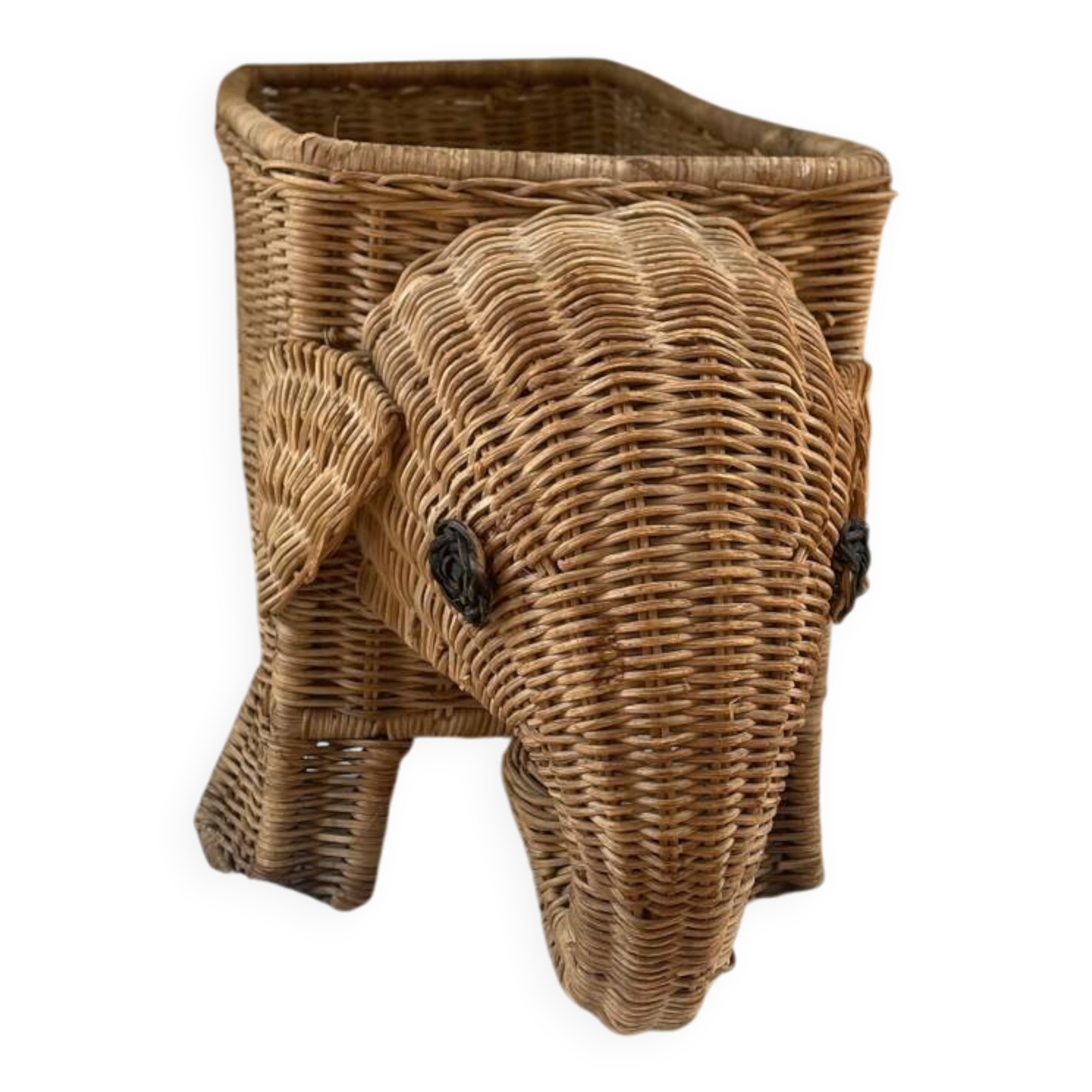 vintage rattan elephant magazine/vinyl holder
