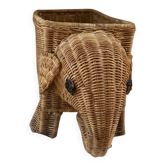 vintage rattan elephant magazine/vinyl holder
