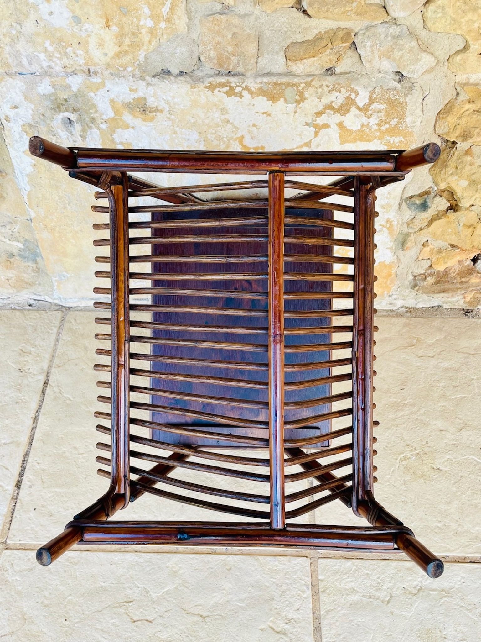 Table d'appoint avec porte revues vintage Rotin Bambou 1970s
