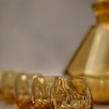 Art Deco Moser liqueur set in frosted orange glass