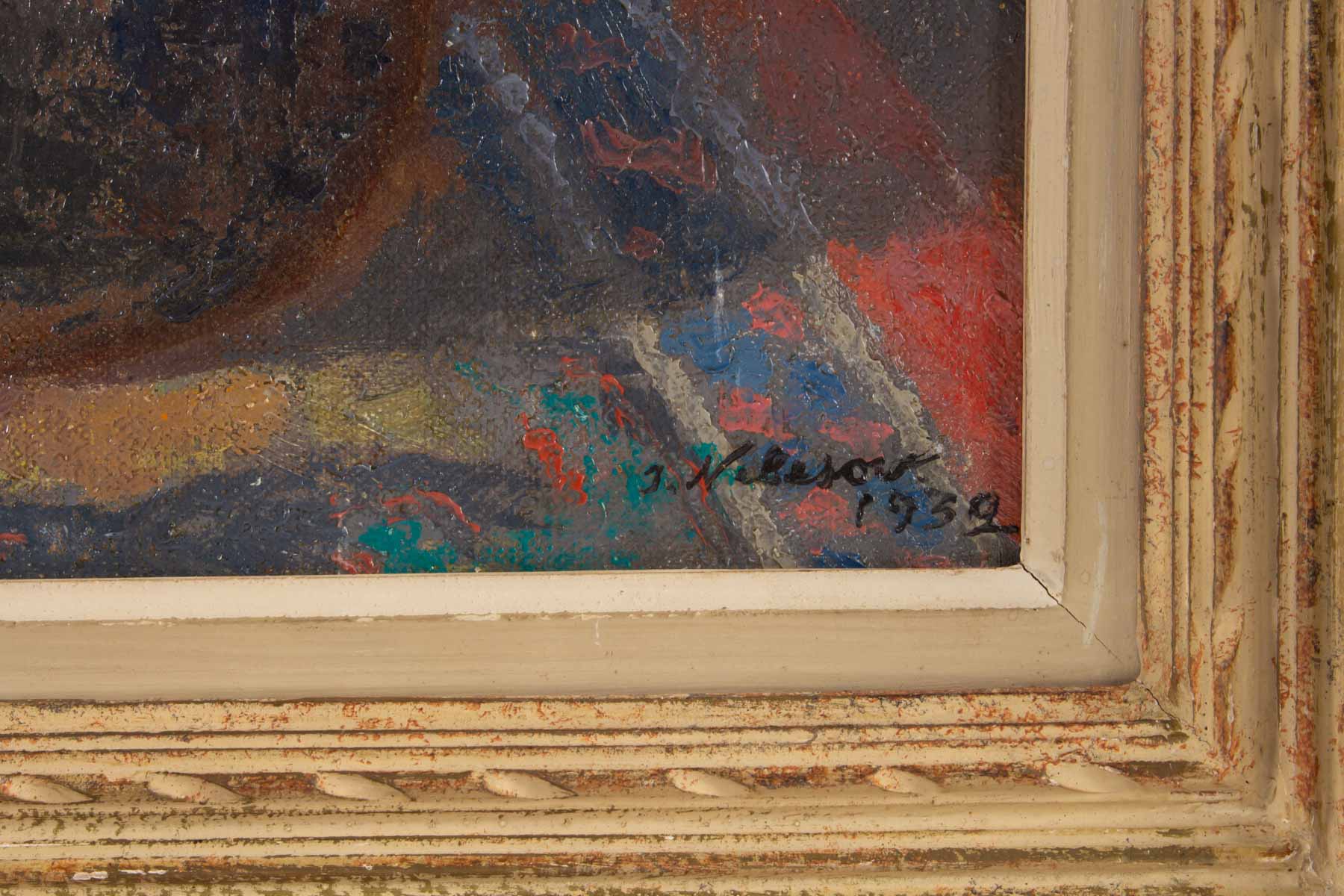 Small bouquet of flowers on entablature-signed J. Nebesov-dated 1935