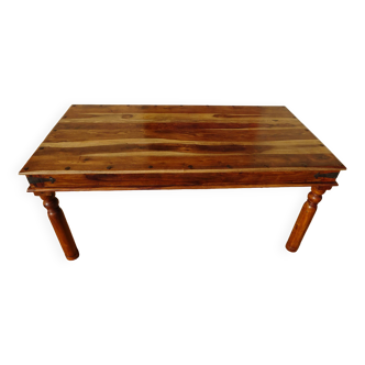 Table à manger en bois exotique et fer forgé
