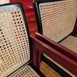 Pascal mourgue rare set de 3 fauteuils traîneaux cannés bois laqué  pour triconfort vintage 80's