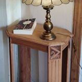 Large pagoda table lamp to place mother-of-pearl capiz brass base