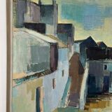 Original Swedish mid-century oil on canvas – “City” by Gustaf Höglund – vintage & framed – 80 × 70 cm