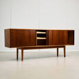 Rosewood and Teak Low Sideboard with Sliding Doors, 1960s