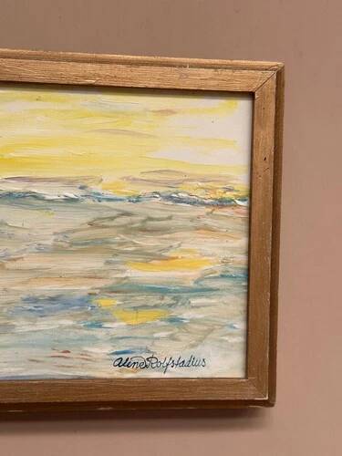 Mid-Century Oil on Panel "Waves" by Aline Rolfstadius, Vintage & Framed 28×22cm