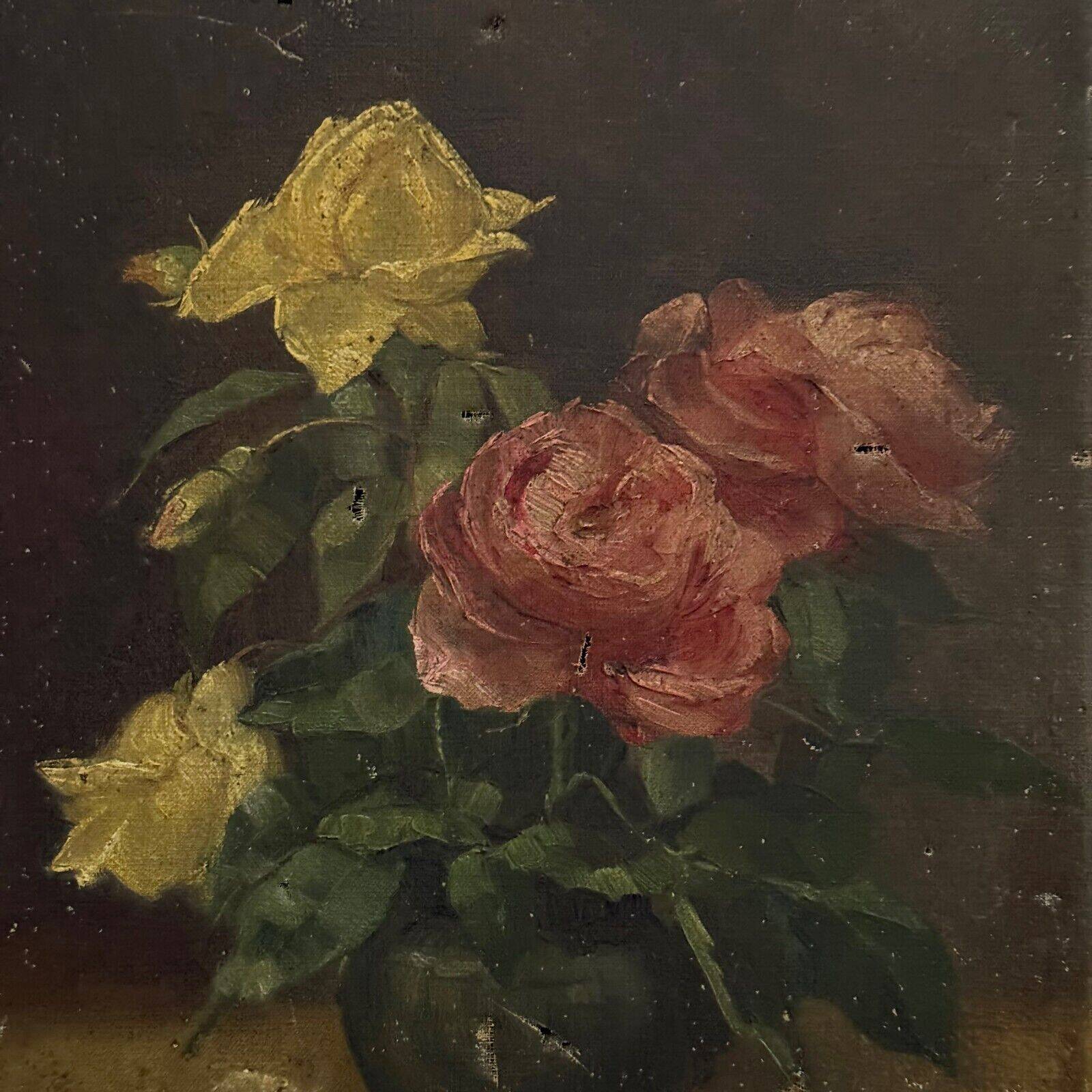 Oil on canvas still life 20th century bouquet of roses