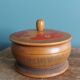 Tobacco pot, turned wooden box, chiseled and painted, 1920s or 1930s.