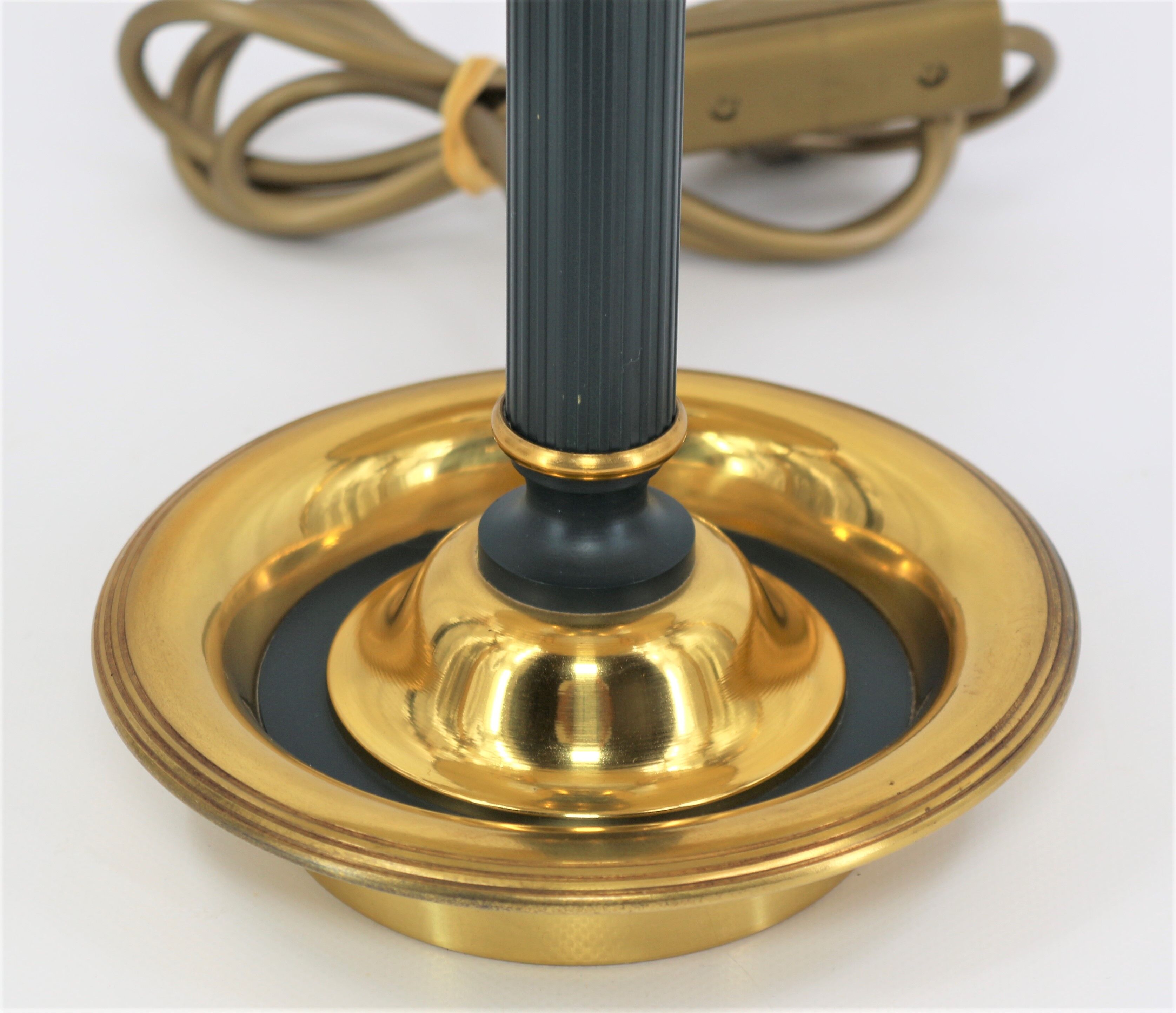 Empire style bronze hot water bottle lamp three lights and lacquered lampshade Lucien Gau