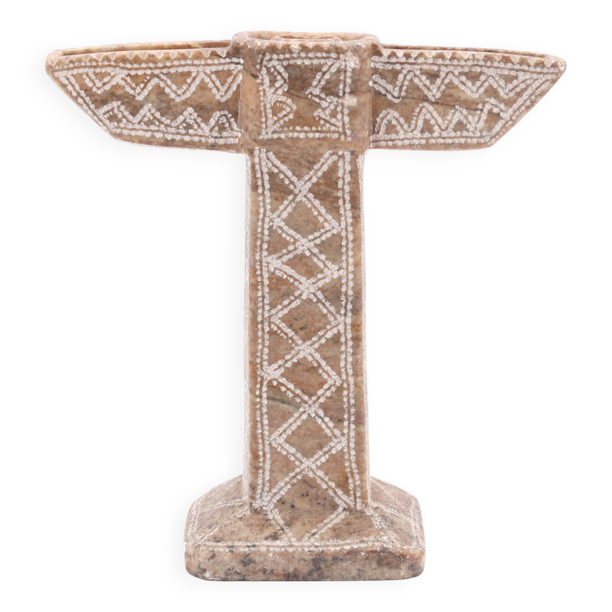 Moroccan candle holder in beige stone, 1970s