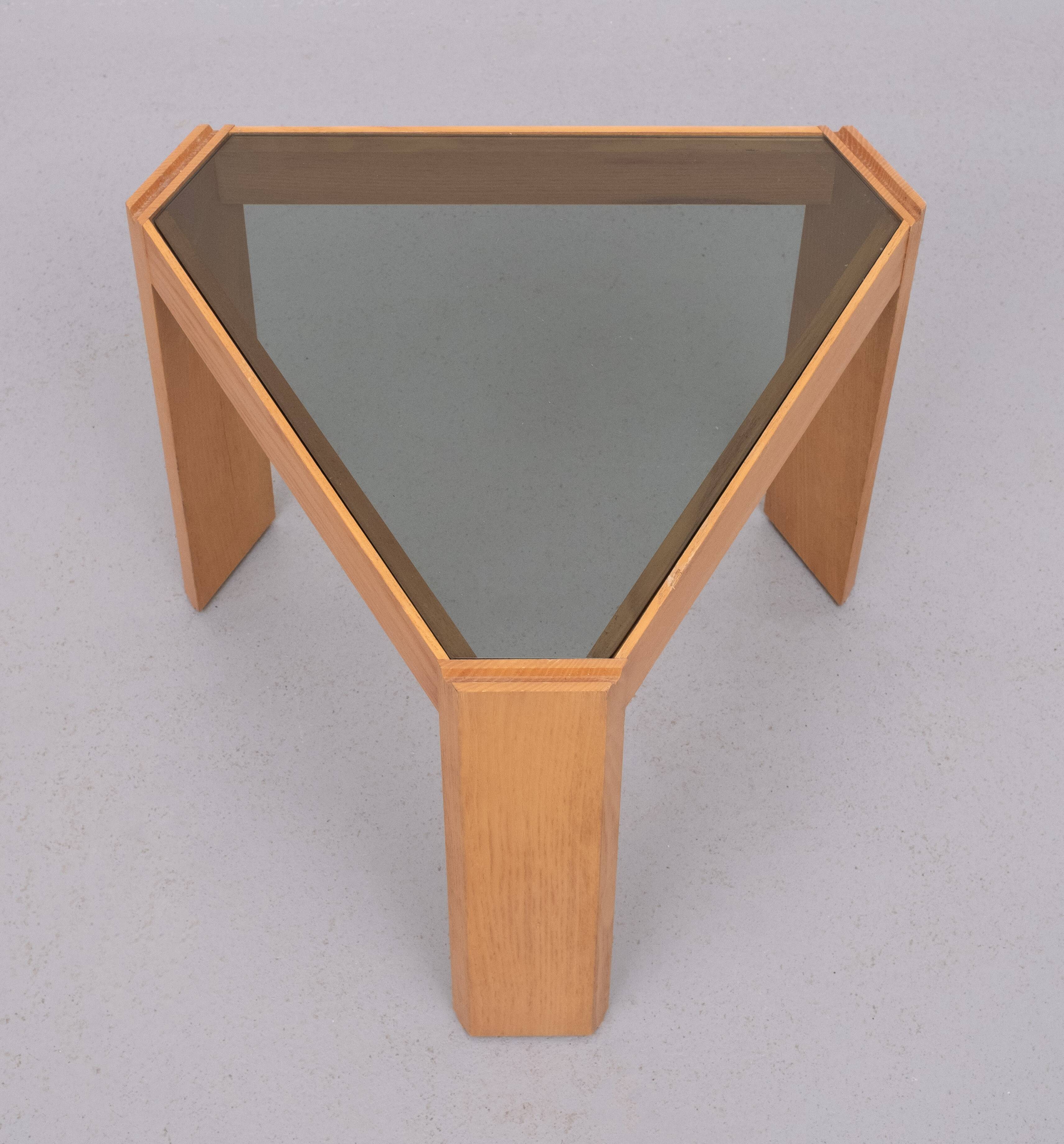 Porada Arredi Beechwood Smoked Glass side tables 1970s Italy