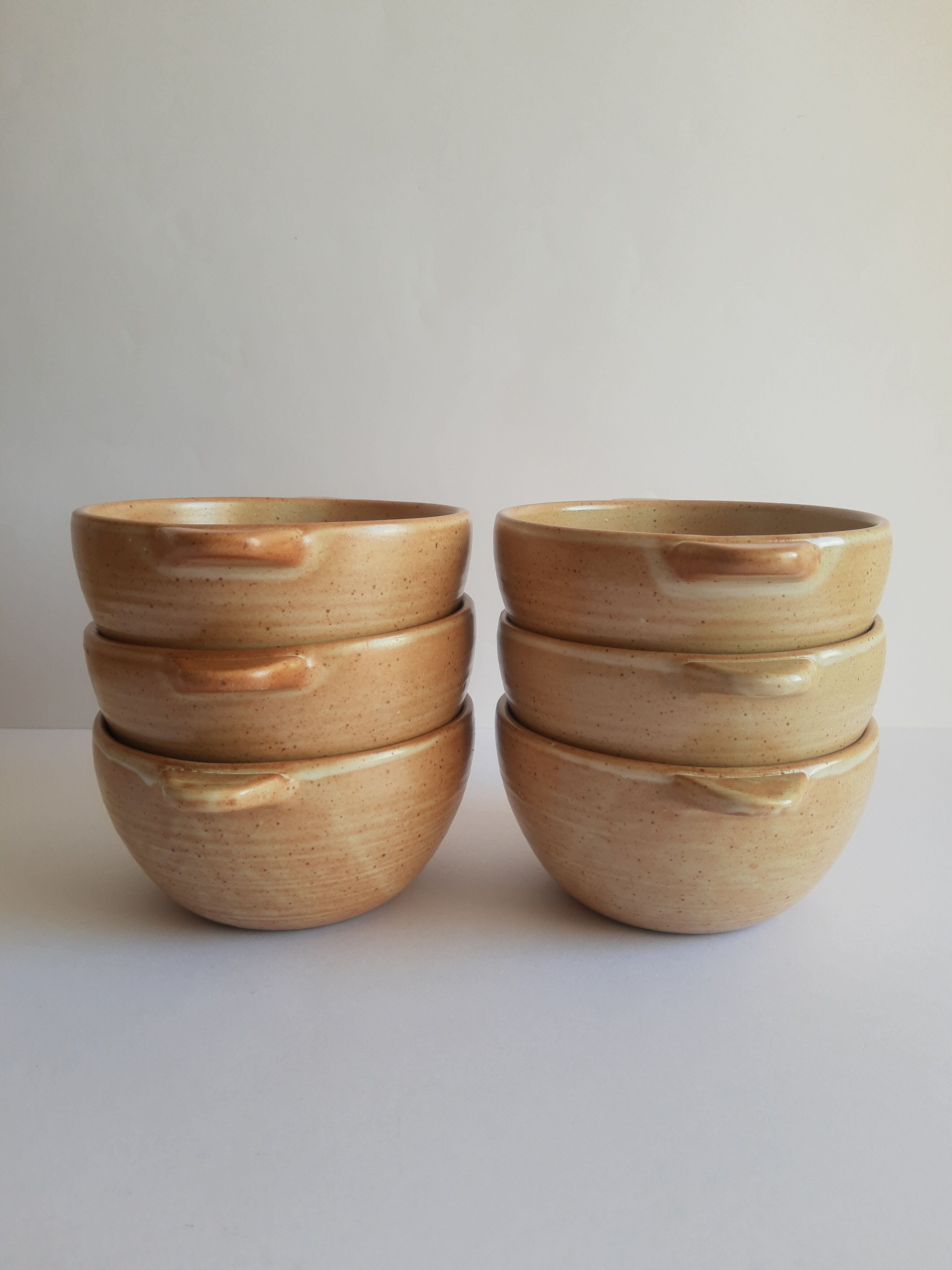Set of 6 ear bowls in gres cnp gres village France vintage old