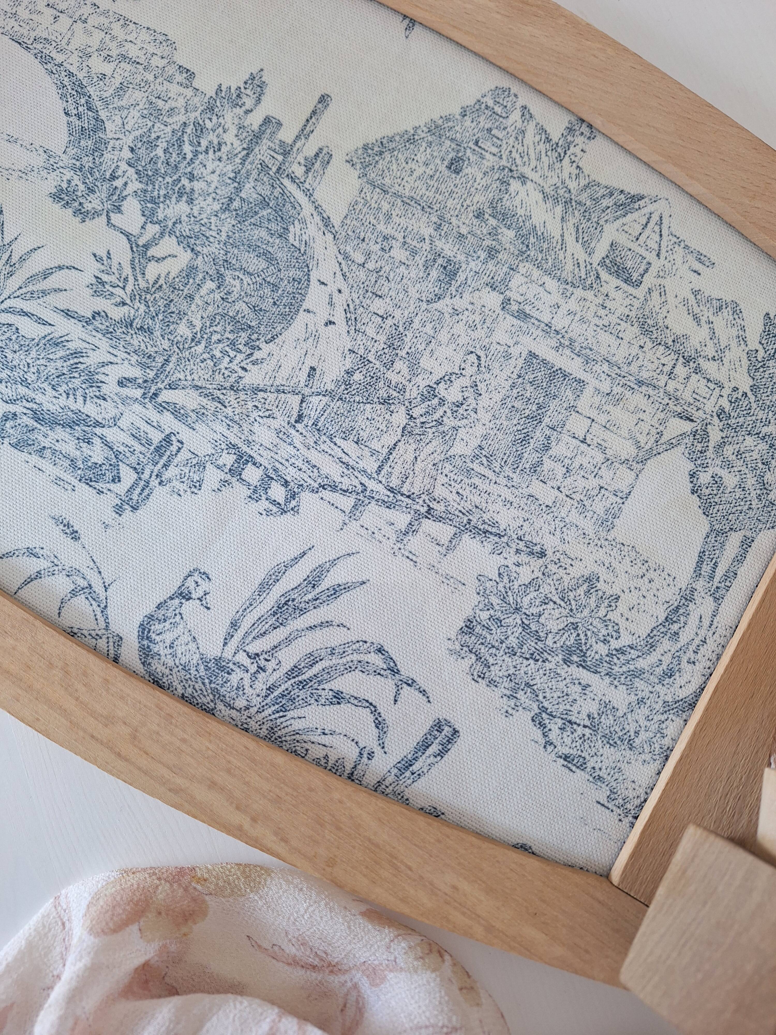 Wooden tray and blue toile de Jouy