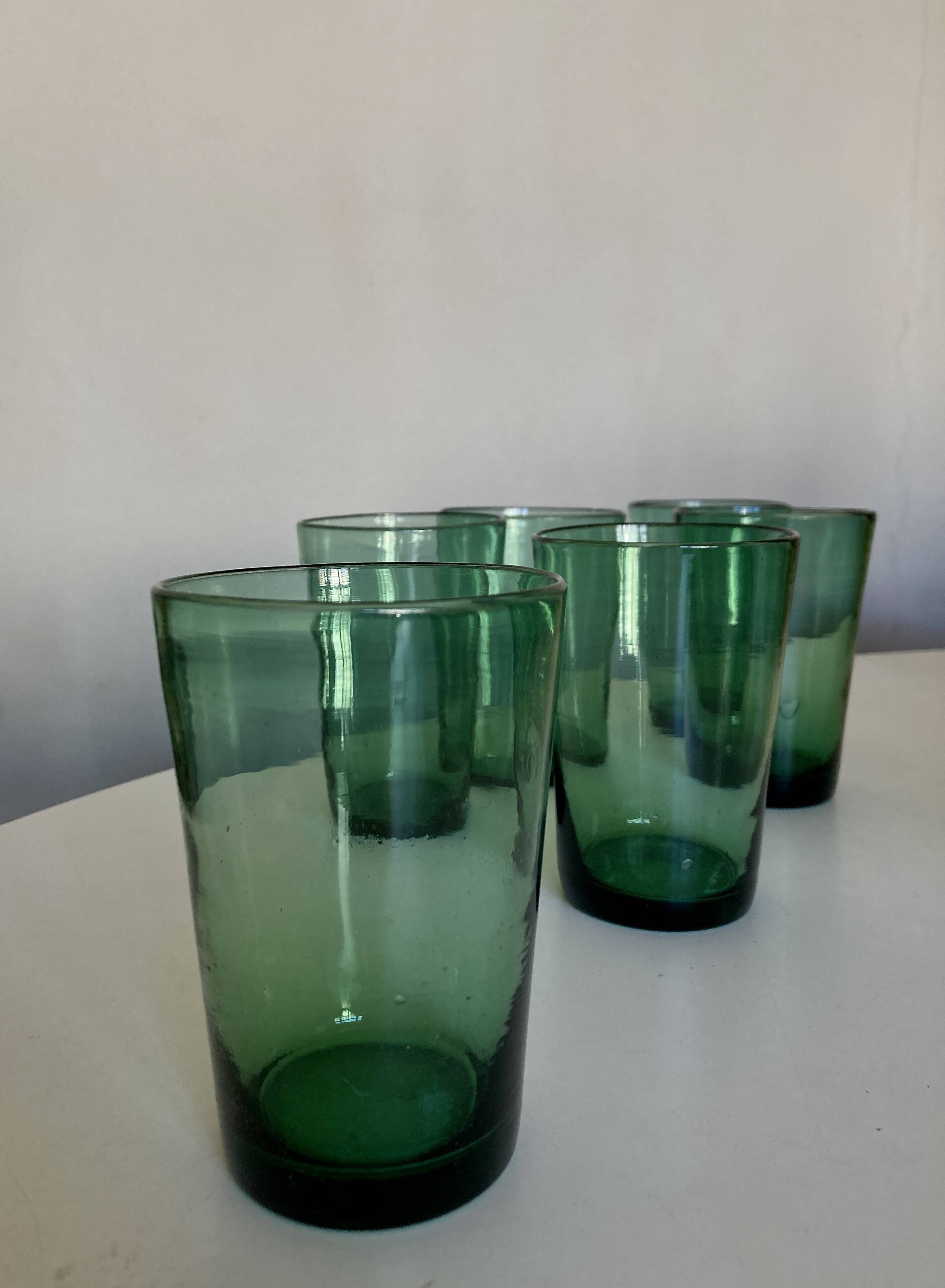 Set of 6 green rosemary blown tumbler glasses 1960