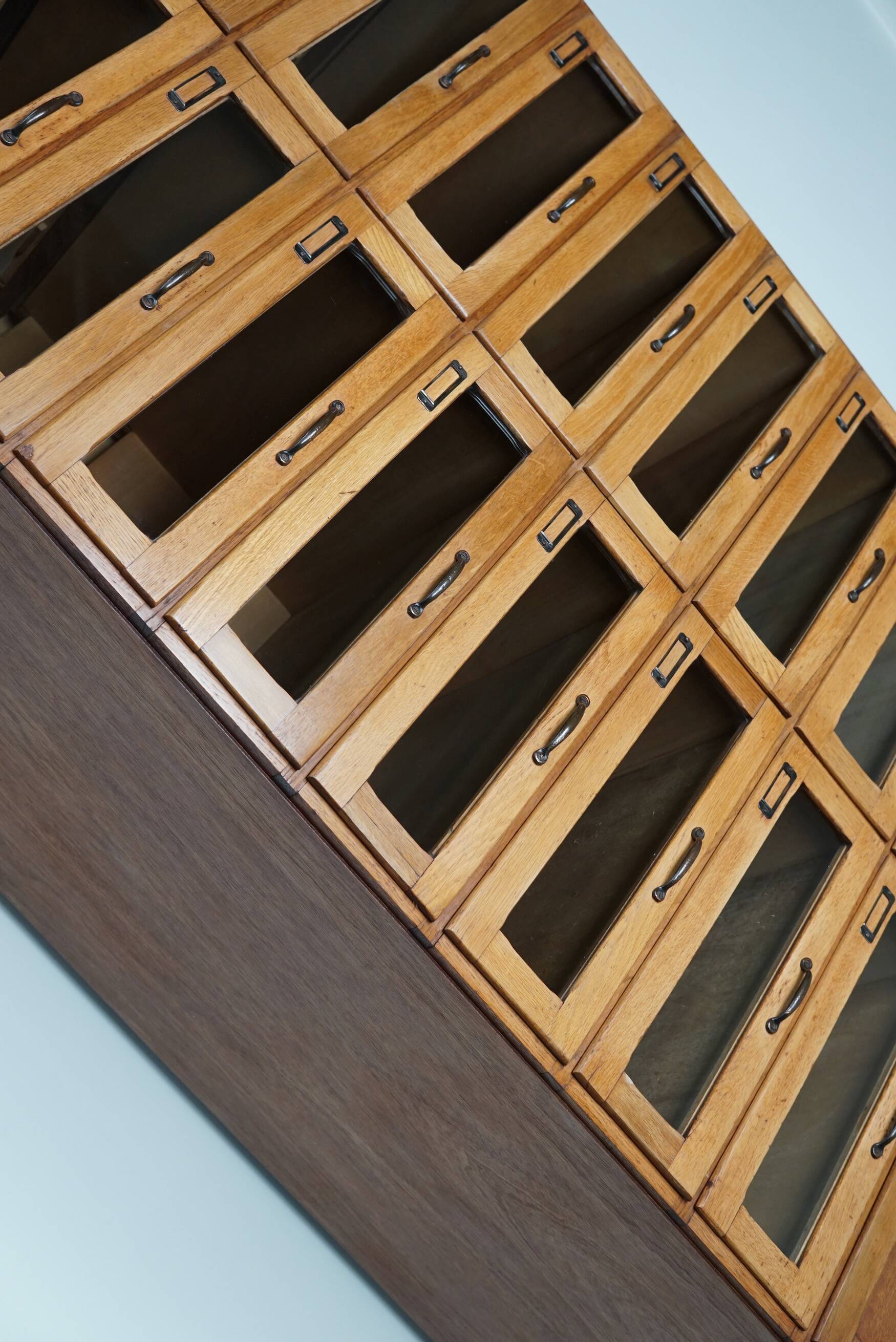 English Haberdashery Shop Cabinet with Glass Fronted Drawers, Circa 1930s