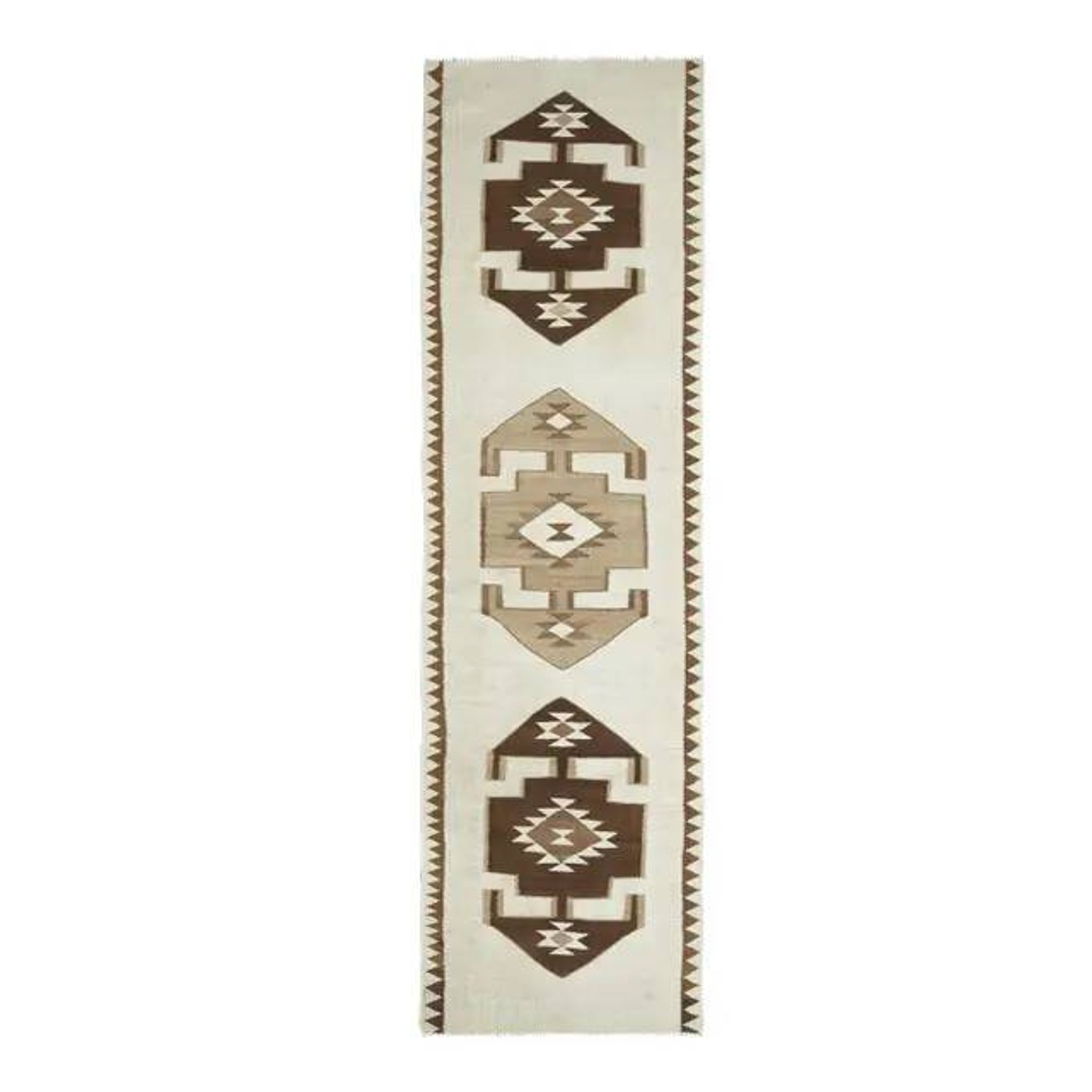 1970s Vintage Turkish Hand-Knotted Wool Cotton Beige Runner Rug 96x343