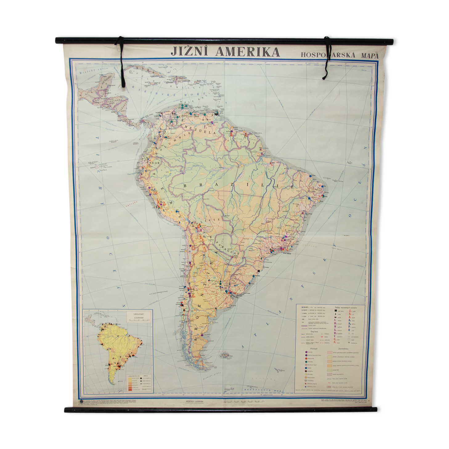 Czechoslovak Vintage school maps of South America, 1960