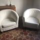 2 white fabric club chairs