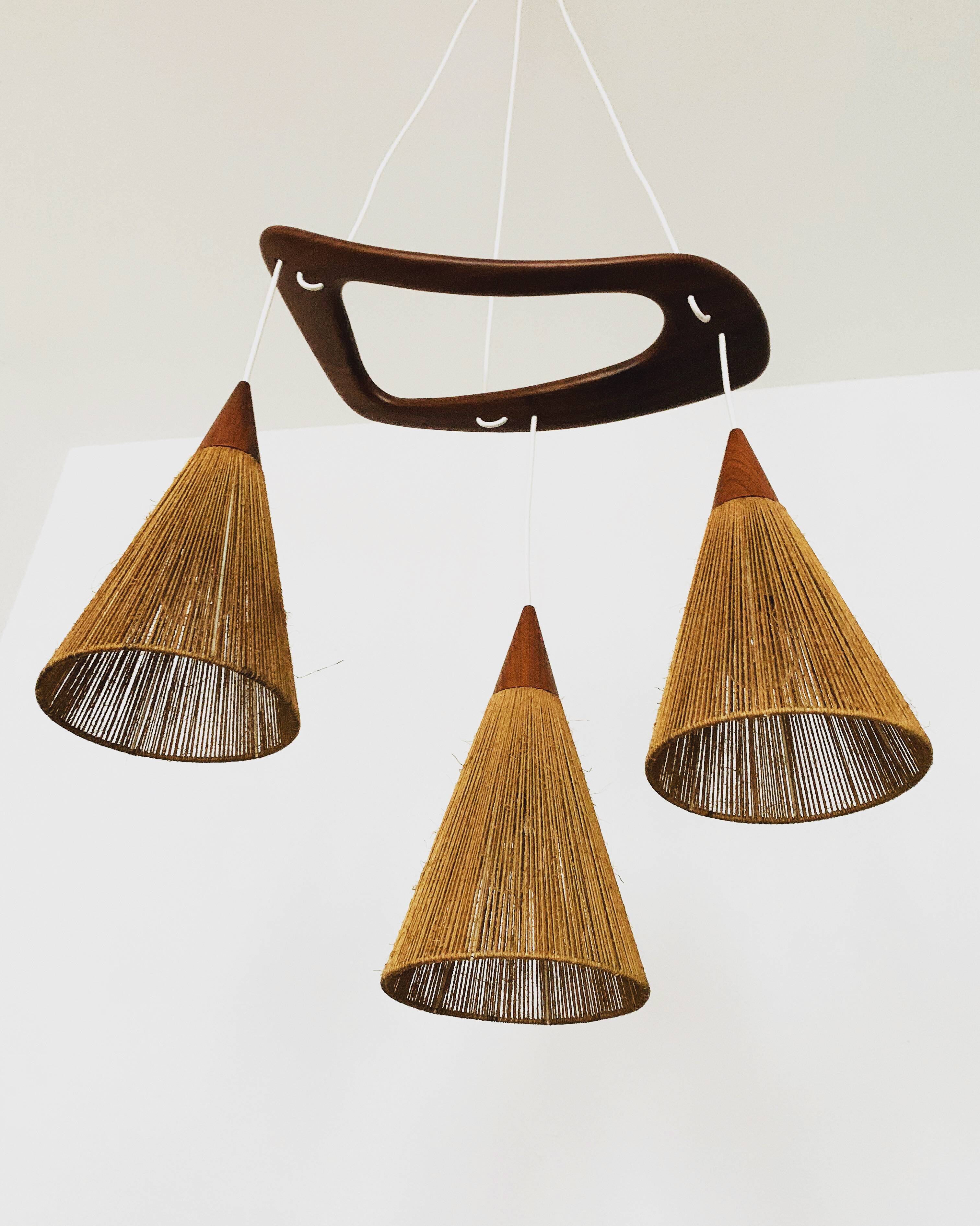 Teakwood and Sisal Cascading Lamp by Jean Rispal