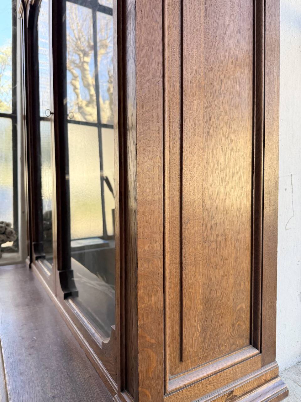 Antique XL Napoleonic oak glass bookcase, 19th century