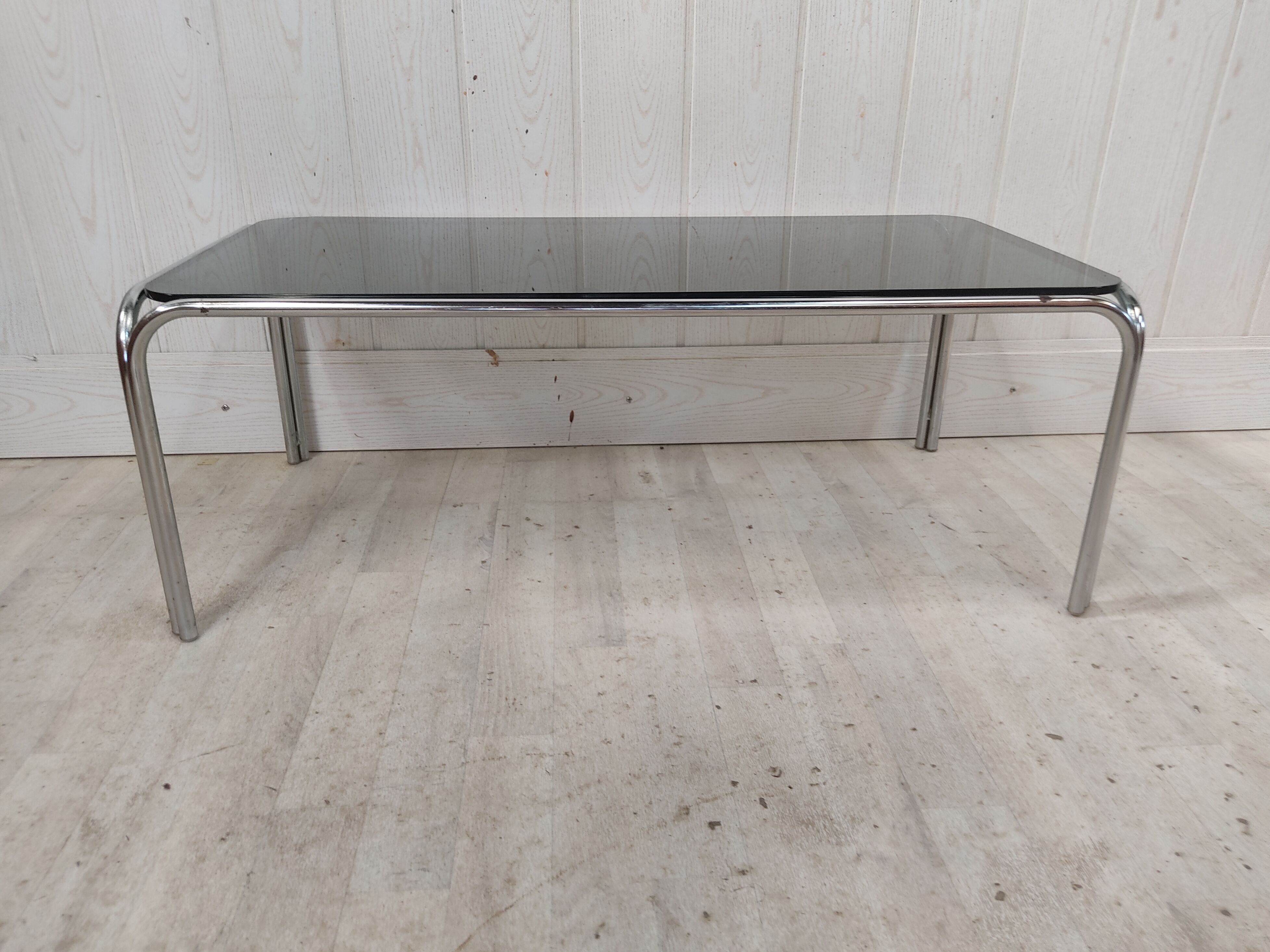 Vintage coffee table chrome and smoked glass