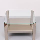 Table basse carrée en chrome et verre du milieu du siècle par Belgo chrome, années 1970
