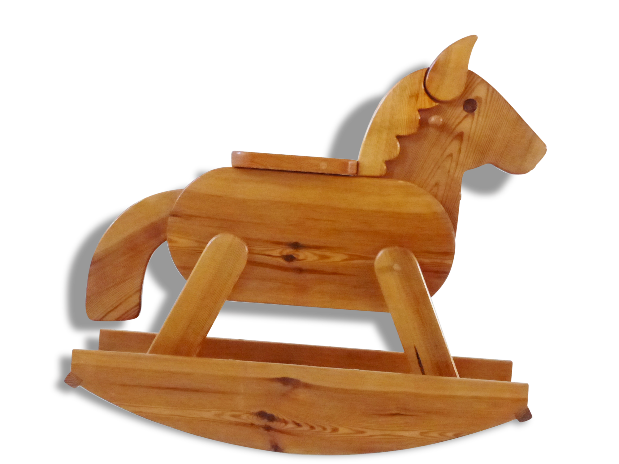 Superb horse rocking in 1970-1980 vintage seventies French rocking horse pine
