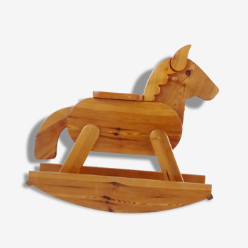 Superb horse rocking in 1970-1980 vintage seventies French rocking horse pine