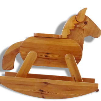 Superbe cheval à bascule en pin 1970 1980 vintage seventies French rocking horse