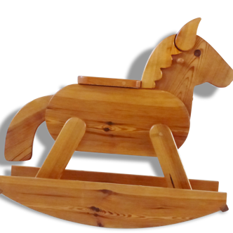 Superb horse rocking in 1970-1980 vintage seventies French rocking horse pine