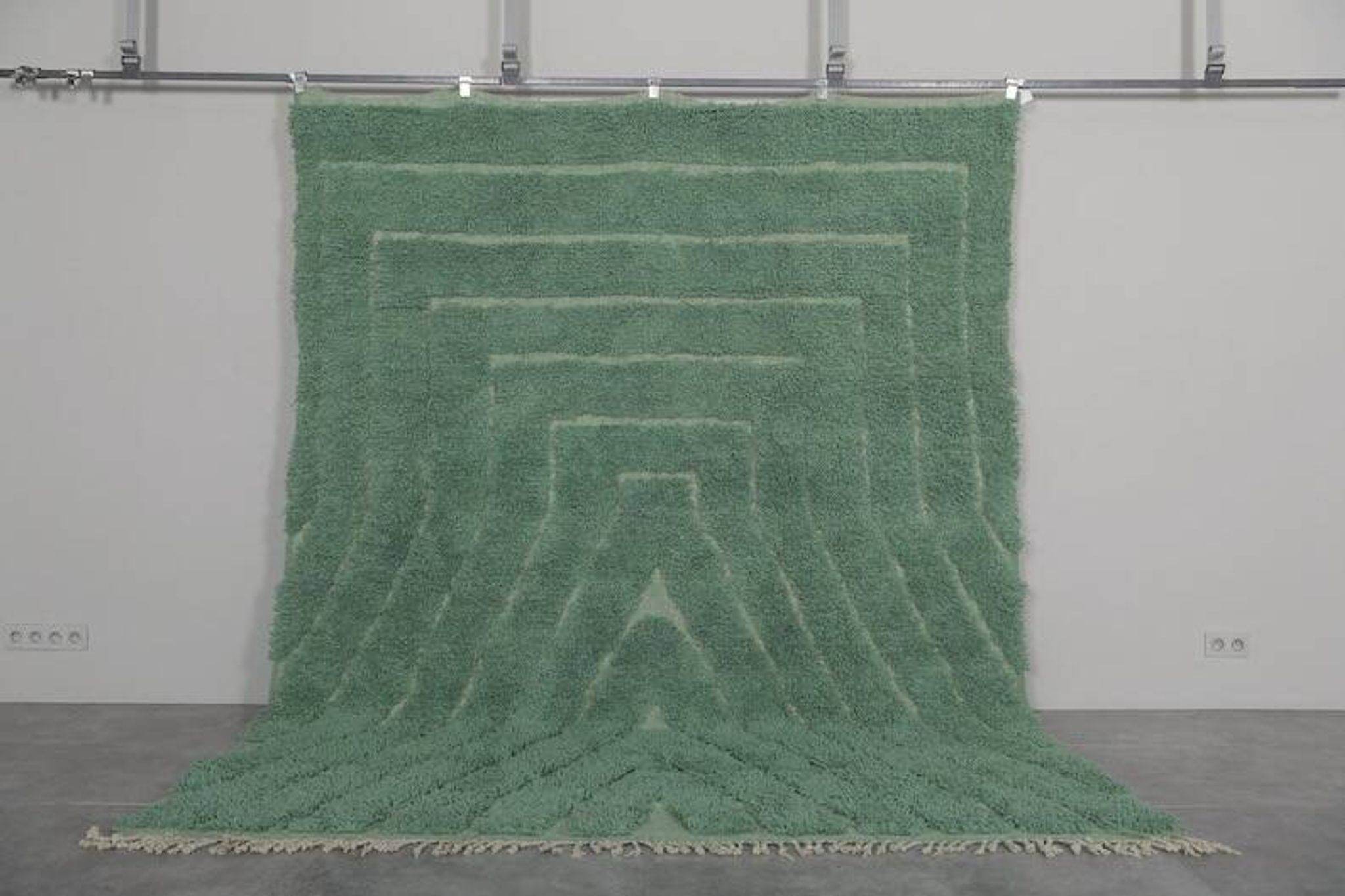Traditional handwoven Berber rug in green, size 1.5/3.5 m.
