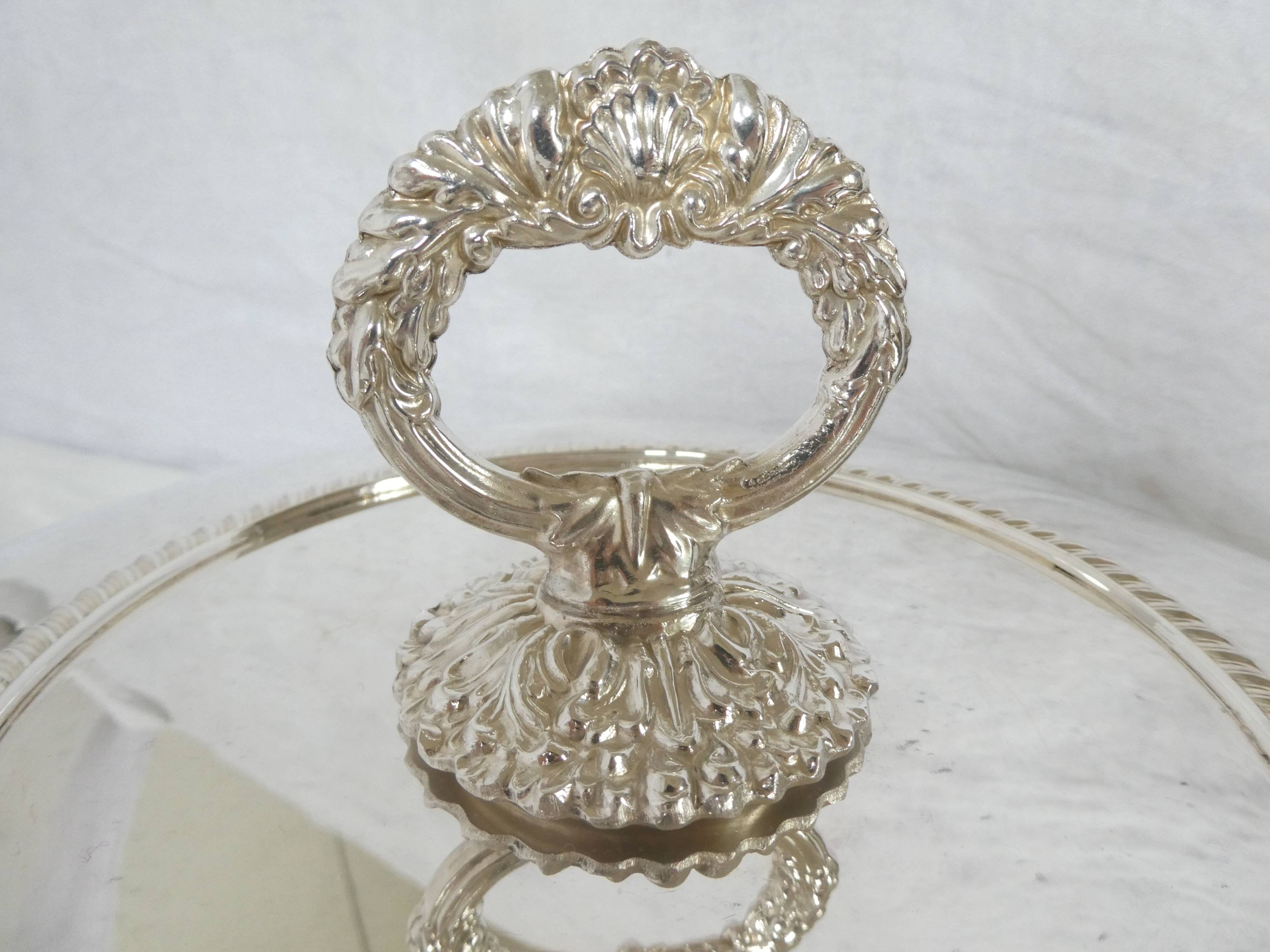 Rare large English silver-plated vegetable dish with compartments
