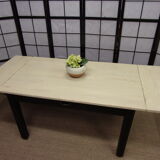 Farm table, dining, oak and pine patinated black and pale yellow