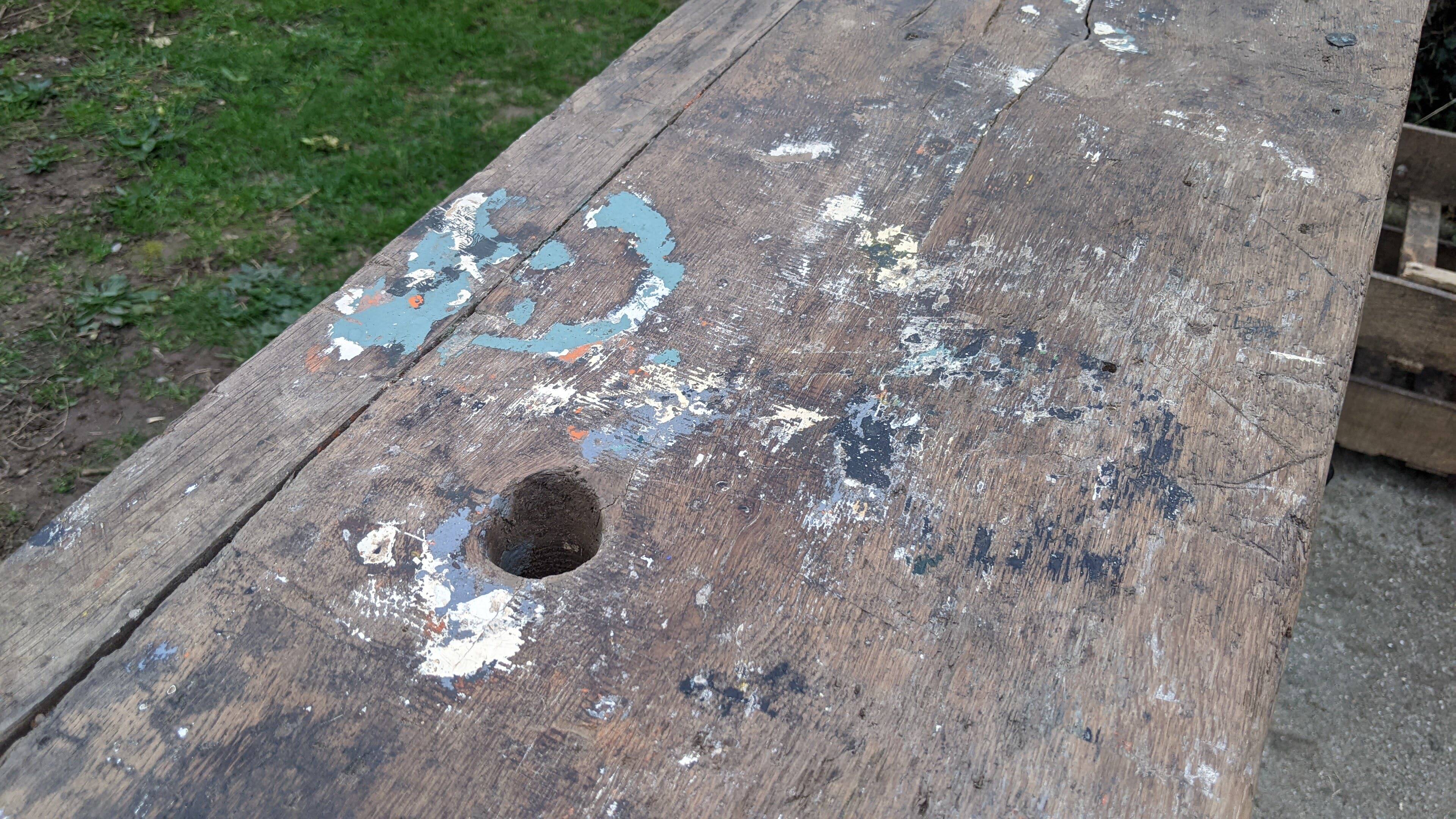 Old solid oak carpenter's workbench