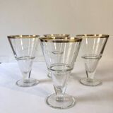 4 glass dessert bowls with gold rims, La Rochère, France