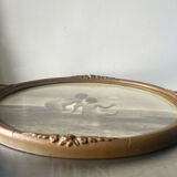 Cadre ovale en bois antique 32 cm x 25 cm
