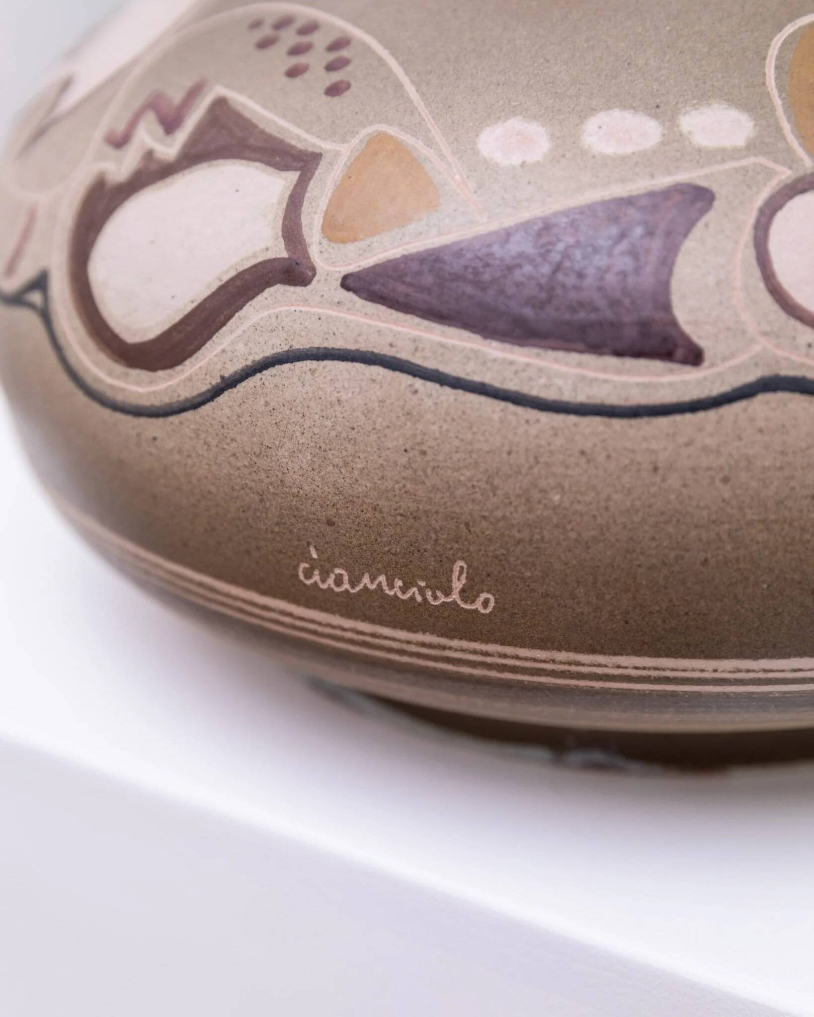 Beige Ceramic Vase by Cianciolo Noma Messina, 1960s Mid-Century Signed Italian Studio Vase